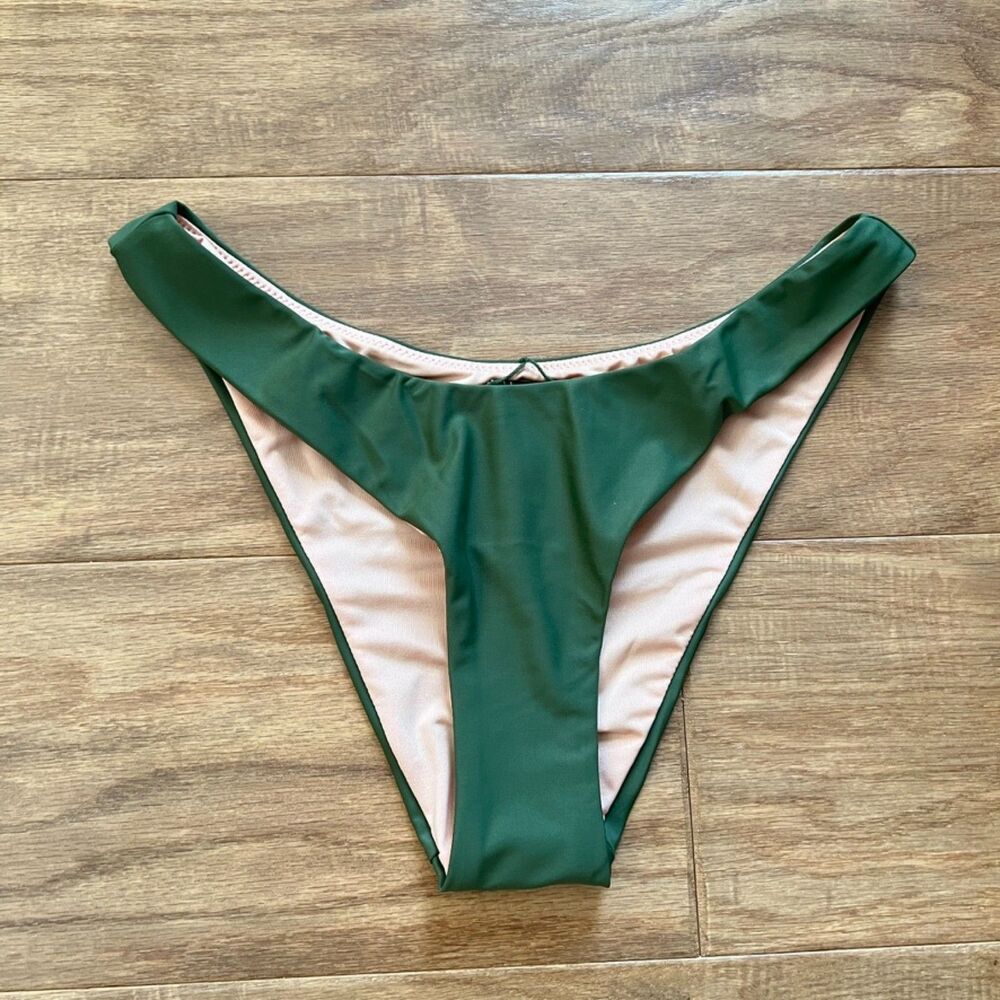 NWT J.Crew Curved-Waist Cheeky Bikini Bottom Dark Green Size XS BC125